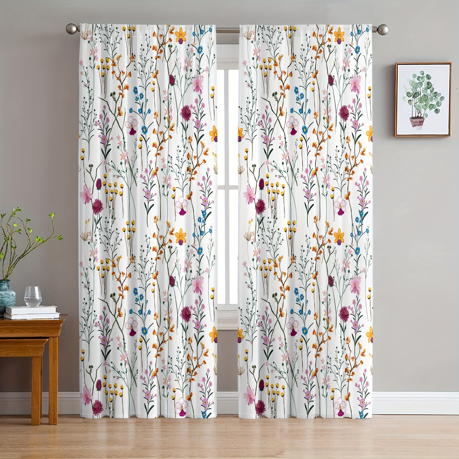 

2pcs, Modern Printed Living Room Bedroom Translucent Curtain, Digital Printed Living Room Curtain, Translucent Thread Curtain Living Room Furniture Decoration.