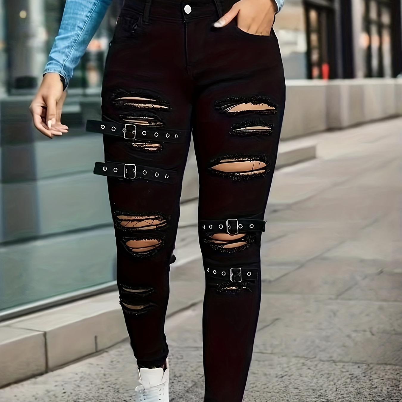 

Hot Selling Women's Denim Clothes Split Button Tight Denim Pants Spring And Autumn Style High Denim Long Pants