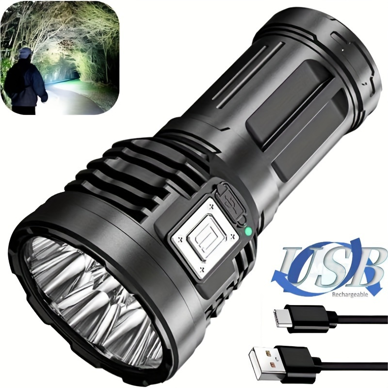 

Lampe de Poche Ultra-Lumineuse à 8 LED avec Lumière Latérale COB - Rechargeable par USB, 4 Modes, Parfaite pour le Camping en Plein Air & le Sauvetage d'Urgence