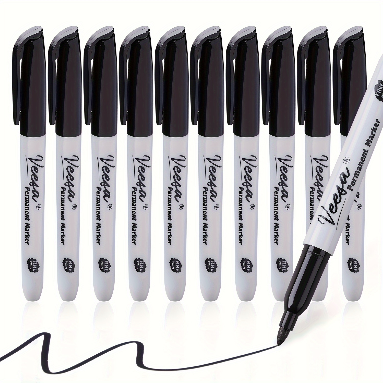 

10pcs Black Permanent Markers Fine Tip, Waterproof, Smudge Proof, Quick Drying For Office School Supplies