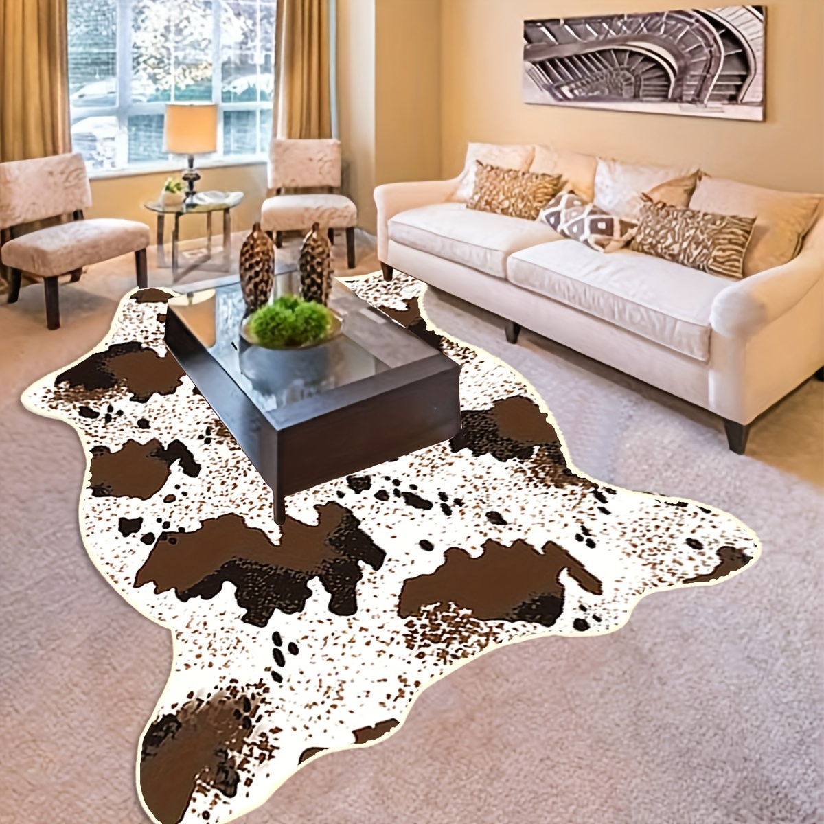 Cow Print Area Rug Cute Fluffy Faux Cowhide Rug Super Soft - Temu