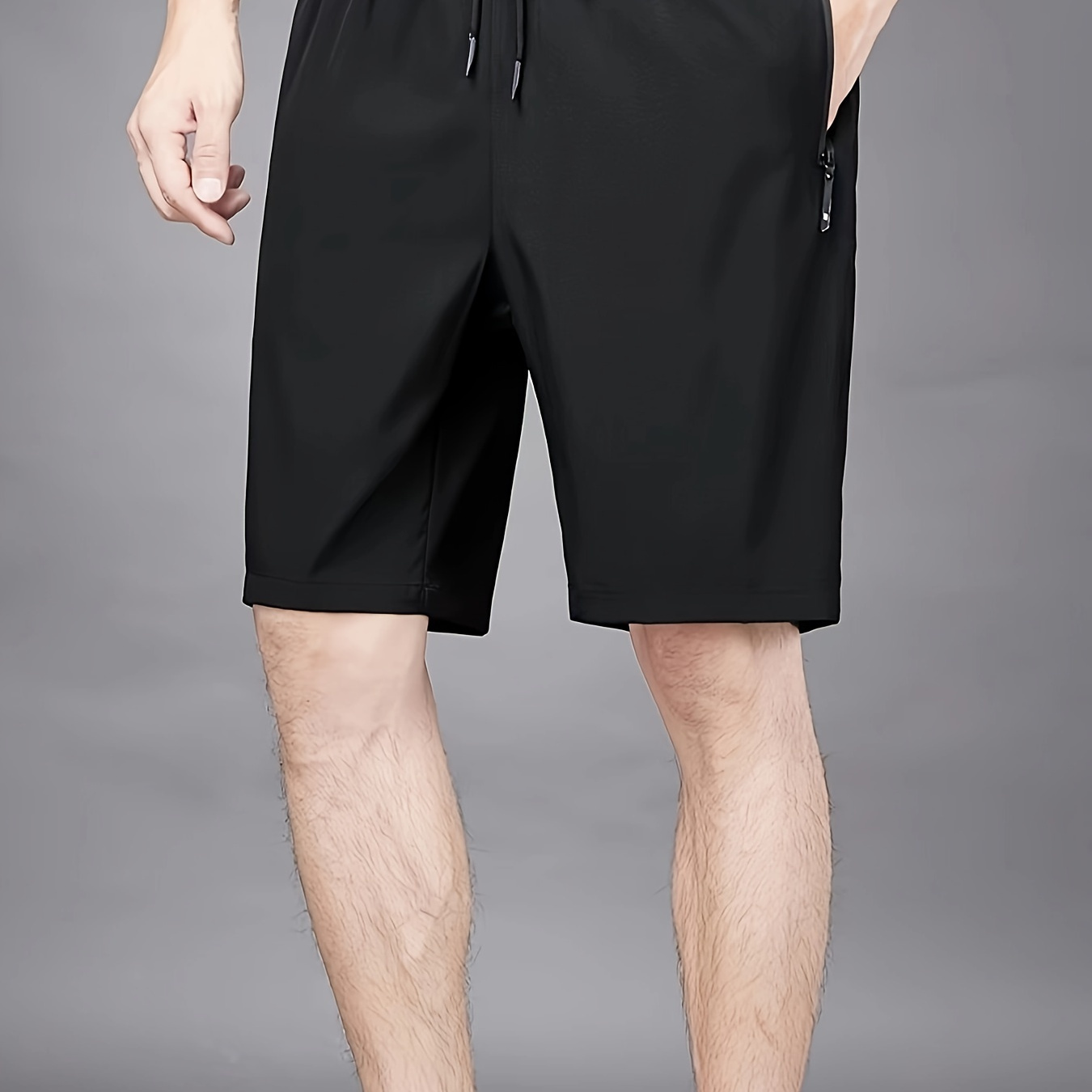 

Solid Quick Drying Comfy Shorts, Men's Casual Slightly Stretch Elastic Waist Drawstring Shorts For Summer Gym Workout Training