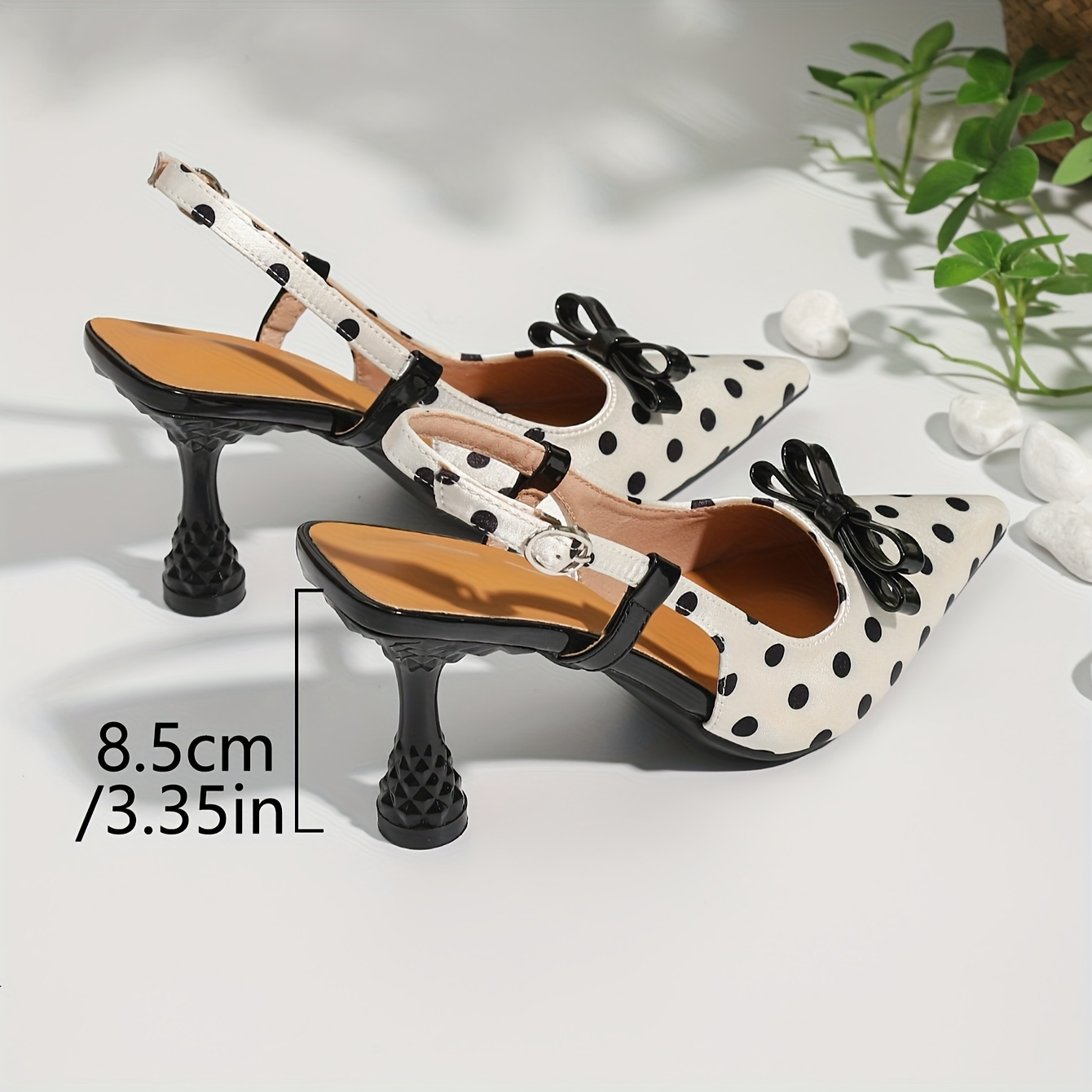 

Women's Polka Dot Pointed Toe Slingback Heels, Trendy Summer High Heel Mules With Adjustable Buckle Strap, Casual Party Office Shoes