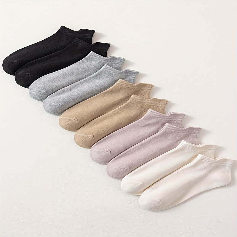 

10 Pairs Solid Color Socks, Simple & Breathable Short Socks, Women's Stockings & Hosiery