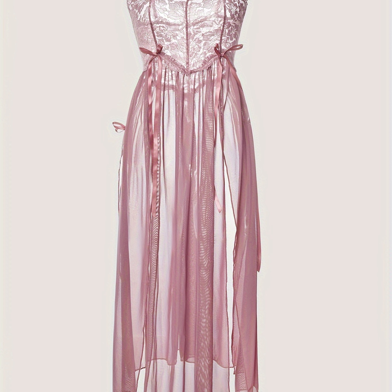 

Contrast Lace Slip Nightdress, V Neck High Split Sleep Dress, Women's Sleepwear & Dresses