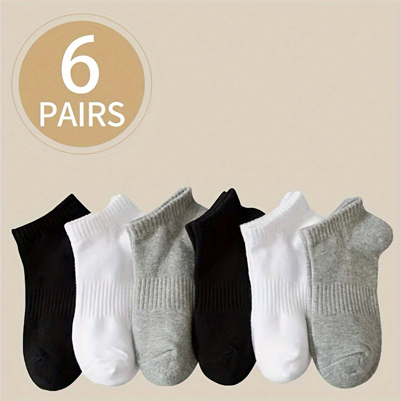 

6 Pairs Simple Solid Socks, Comfy & Breathable Unisex Ankle Socks, Women's Stockings & Hosiery