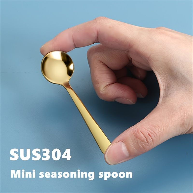 

10-pack Sus304 Stainless Steel Mini Seasoning Spoons, Short Handle Round Coffee Spoons, Kitchen , 3.54inch, Silver & Golden