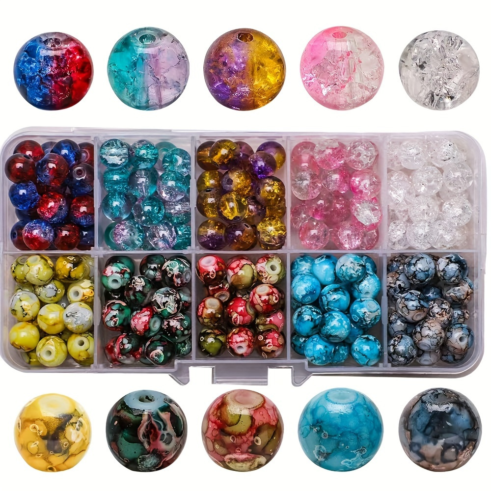 

200pcs de Perles Fleur Fissurées de 8mm, Perles , Boîte à Dix Compartiments pour Bijoux Faits Main DIY, Bracelet, Collier, Œuvre d'Art à , Accessoires de Fournitures Commerciales