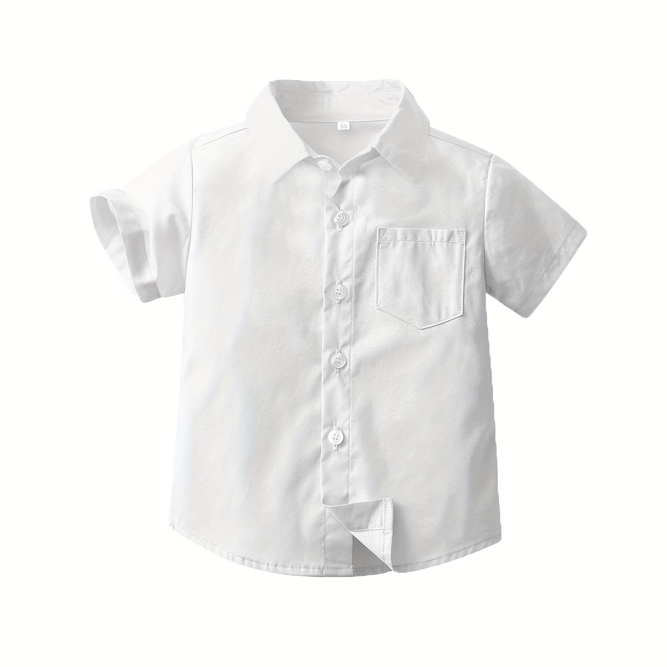 

Boy's Solid Cotton Shirt, Casual Short Sleeve Front Button Chest Pocket Summer Top