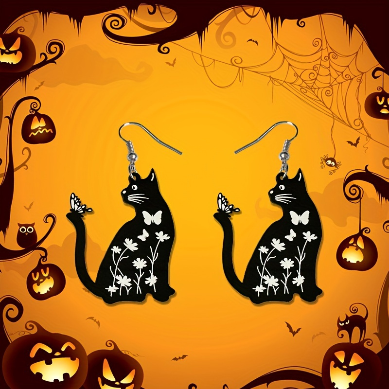 

Boucles d'Oreilles Gothiques et Queue de Papillon avec Accents Floraux - Accessoire de Fête d'Halloween, Acrylique avec Crochets en