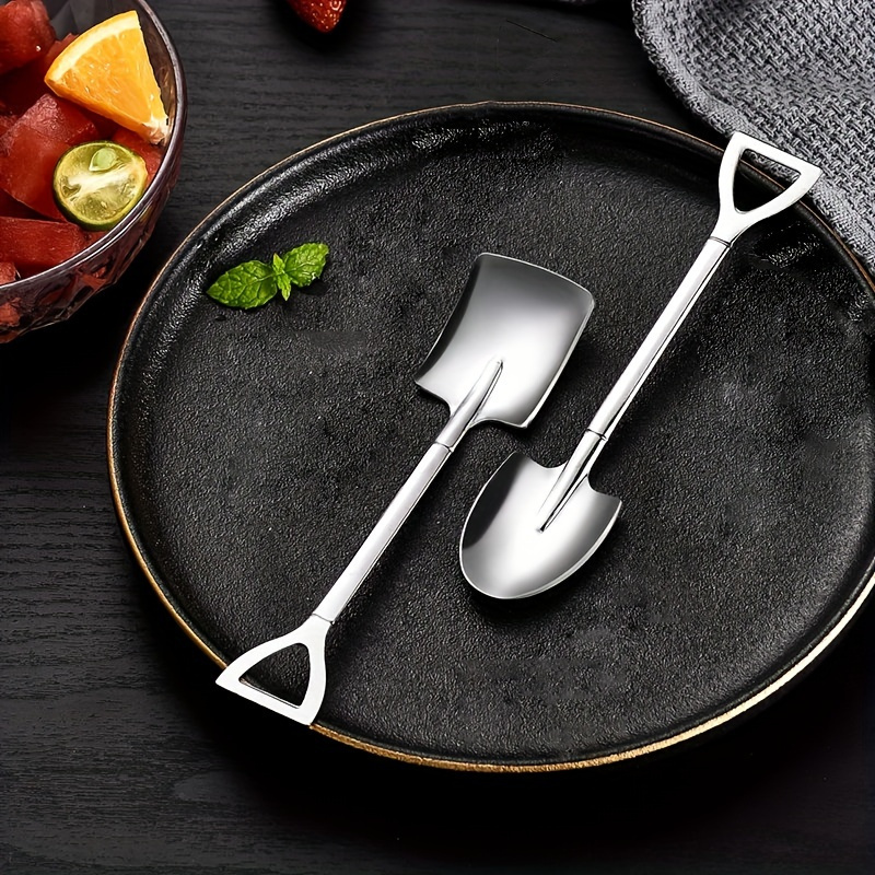 

Stainless Steel Shovel Spoon Set, Creative Cute Mini Scoop For Eating, Watermelon, Dessert, Ice Cream Spoon, Novelty Home Dining Utensil, Multipurpose Metal Shovel-shaped Spoon Set