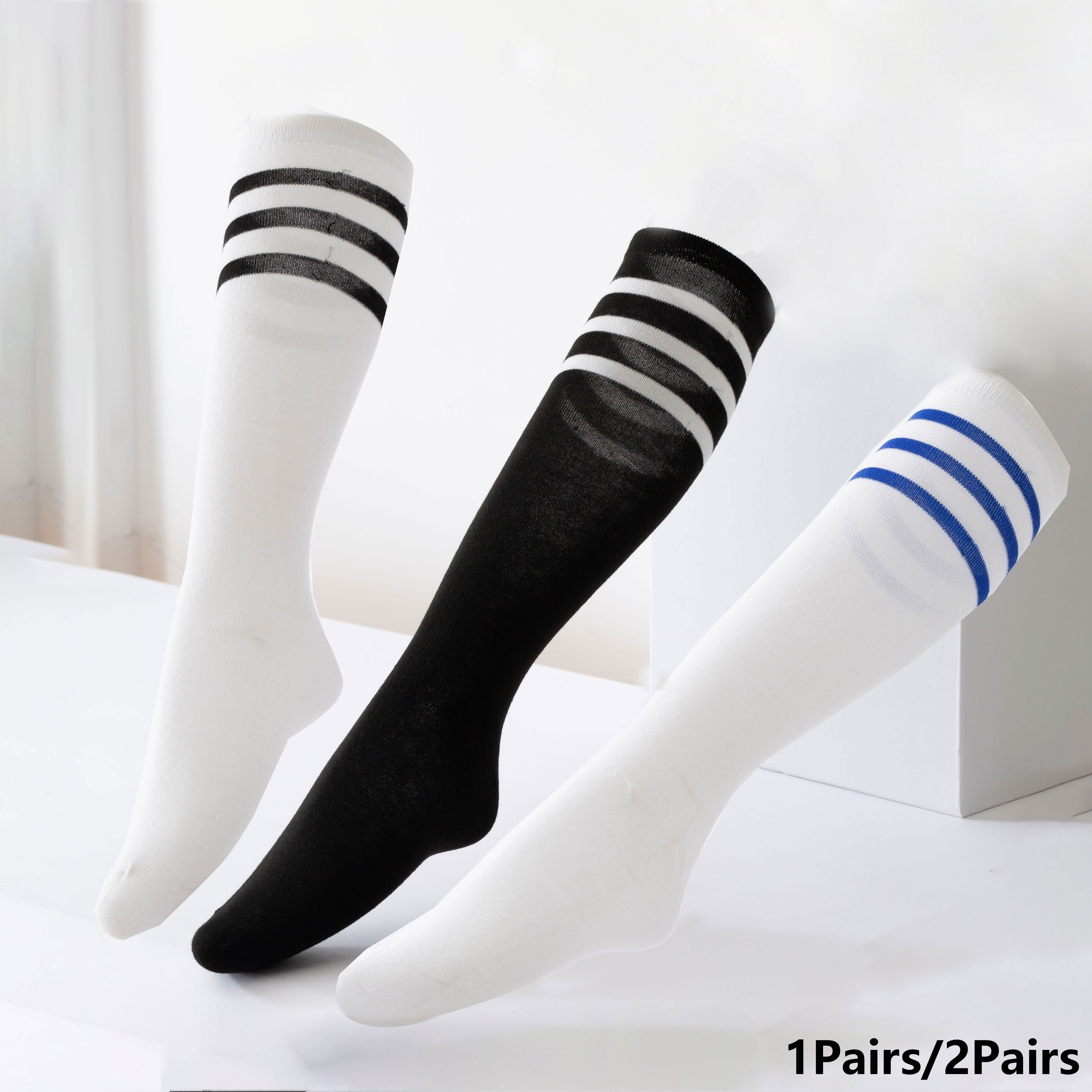 

Striped Trim Calf Socks, Comfy All-match Street Sports Knee High Socks, Women's Stockings & Hosiery