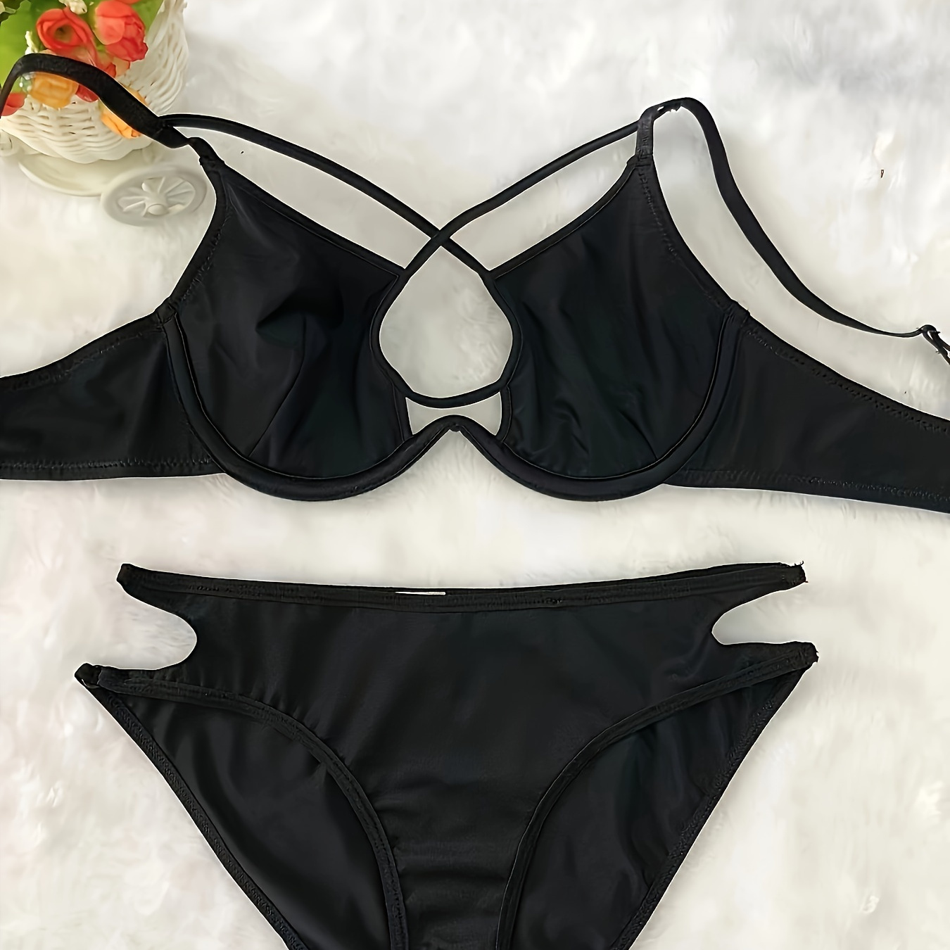 

Cut Out Cross Bra & Panties, Push Up Bra & Elastic Panties Lingerie Set, Women's Lingerie & Underwear