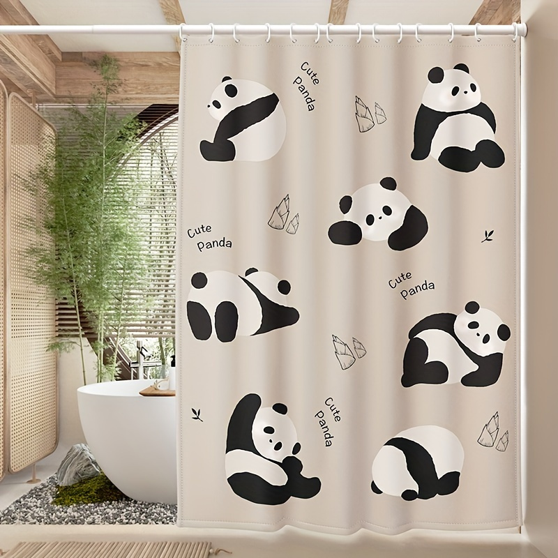 

1pc Cute Panda Shower Curtain, Cute Bathroom Decor With 12 Hooks, Waterproof Fabric, 70.8 X 70.8 Inches, Adorable Panda Design