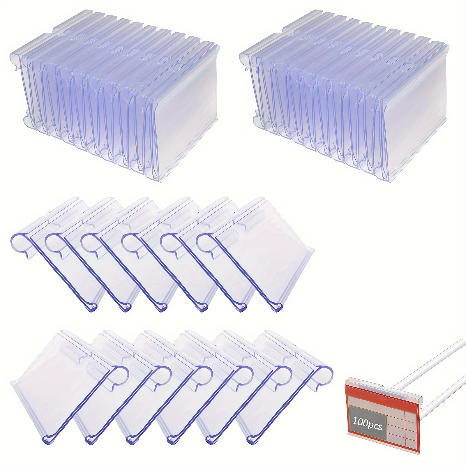

100pcs Label Holder, Pvc Price Label Holder Clear Plastic Reusable, Suitable For Large Shopping Malls, Supermarkets, Small Shops