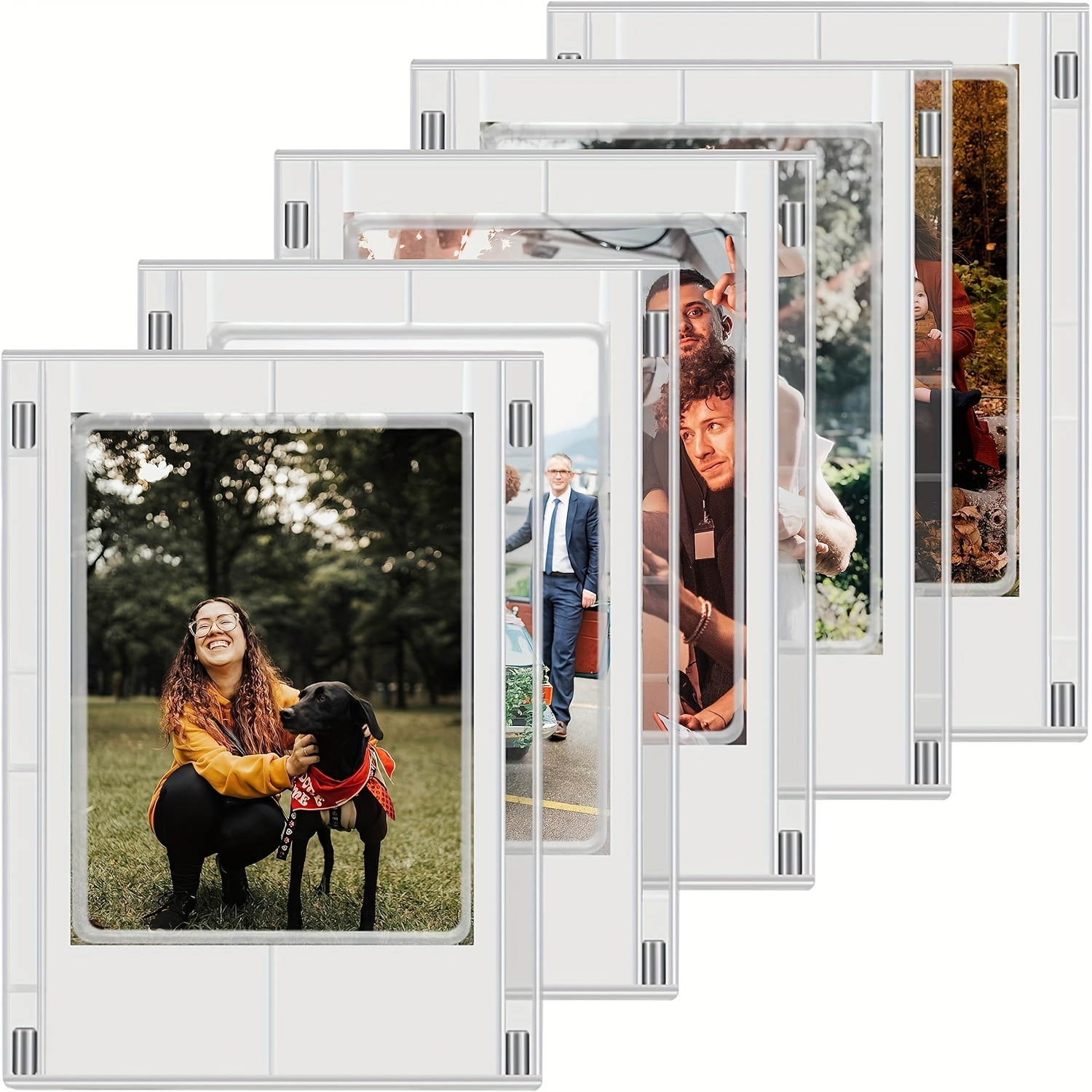 

Set Of 5 Mini Acrylic Magnetic Photo Frames For Instax & Polaroid Film, Clear Fridge Magnet Picture Frame Holder