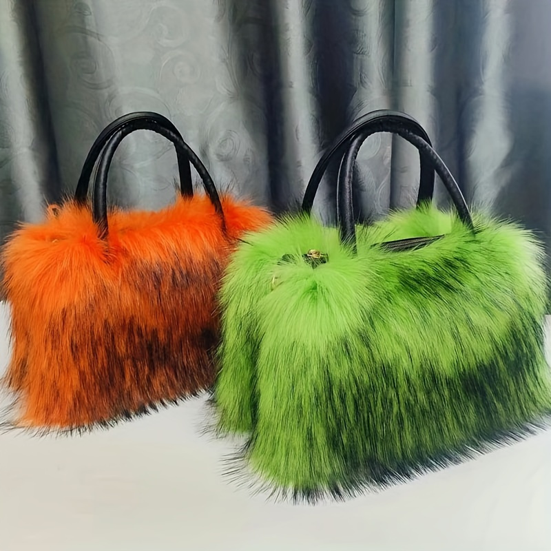 

Luxury Faux Fur Handbag, Y2k Plush Shoulder Bag, Fashionable Furry Purse With Top Handle