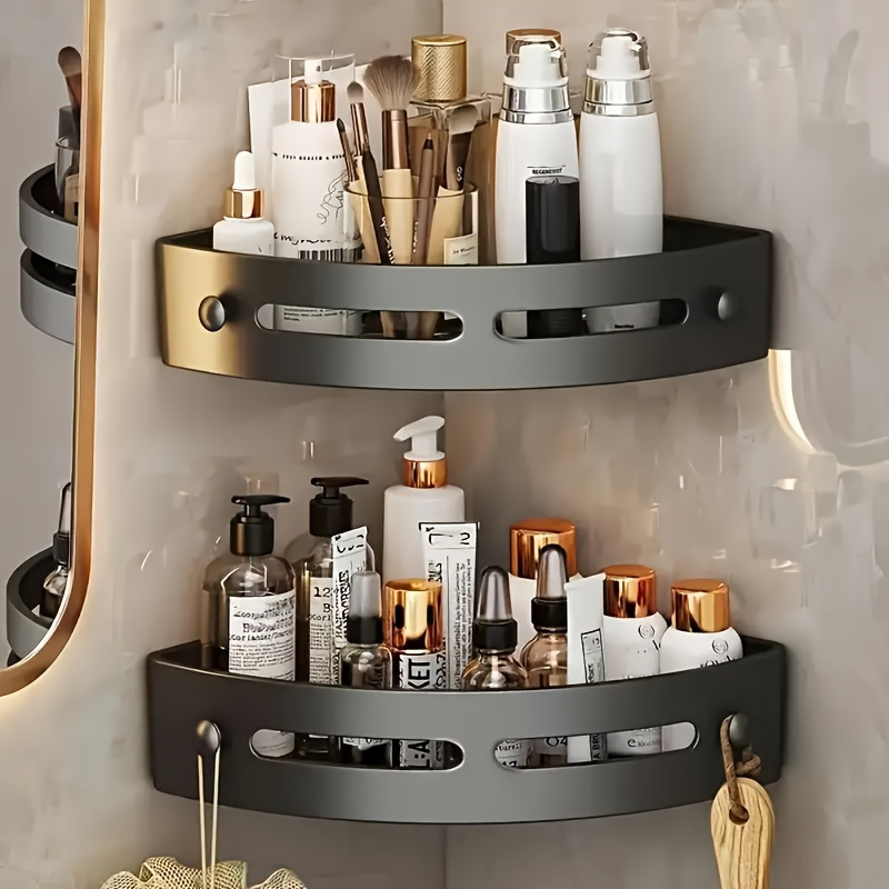 

2pcs Corner Shower Caddy - No-drill Adhesive Bathroom Storage Rack, Wall-mounted Organizer For Shampoo & Essentials