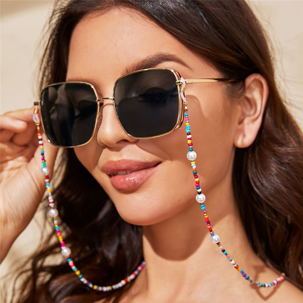 

Bohemian Ethnic Style Glasses Chains Summer Exotic Natural Shell Rainbow Glass Rice Beads Anti-lost Glasses Chain Mask Chain