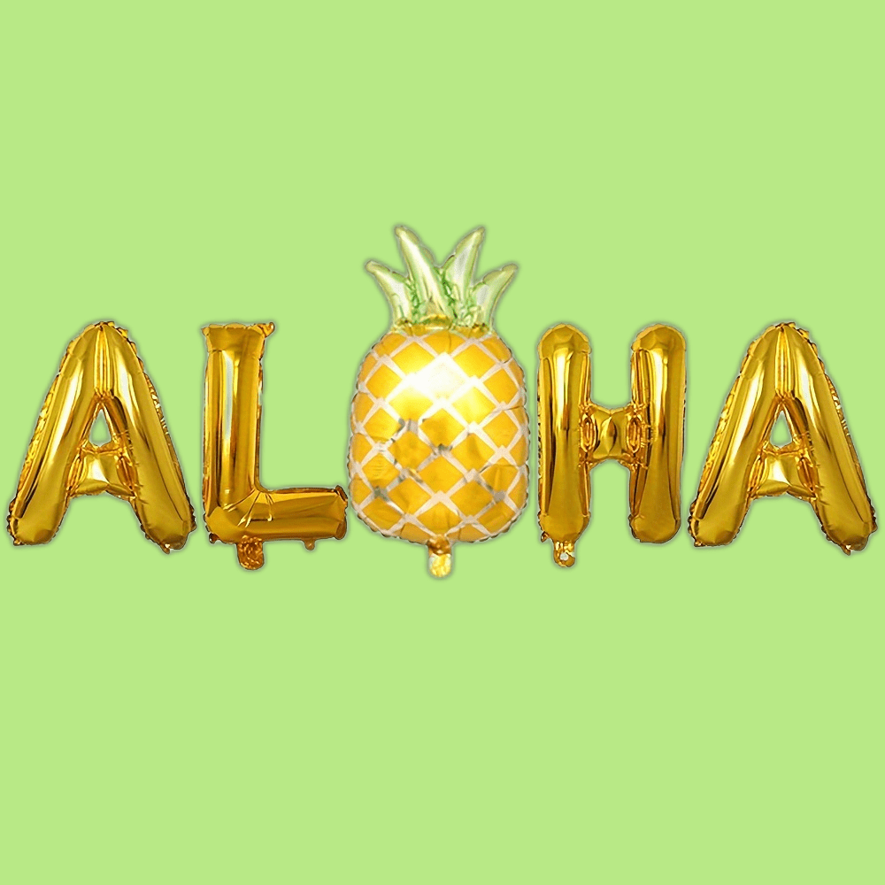 

Aloha Pineapple Letter Balloons Set - Hawaiian Party Decoration Foil Balloons Suitable For Ages 14 & Up - Durable Aluminum Film Balloons For General Celebrations (1 Set)