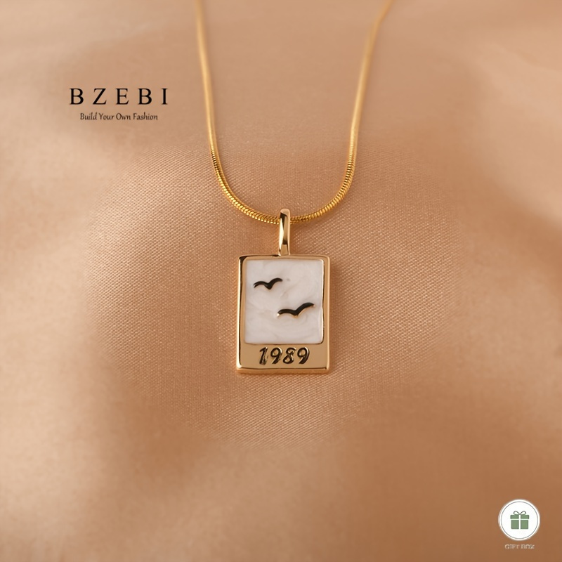 

1pc Retro Elegant Style Square Tag Goose 1989 Pendant Necklace Jewelry For Women's Birthday Valentine's Day Friendship Gift With Gift Box