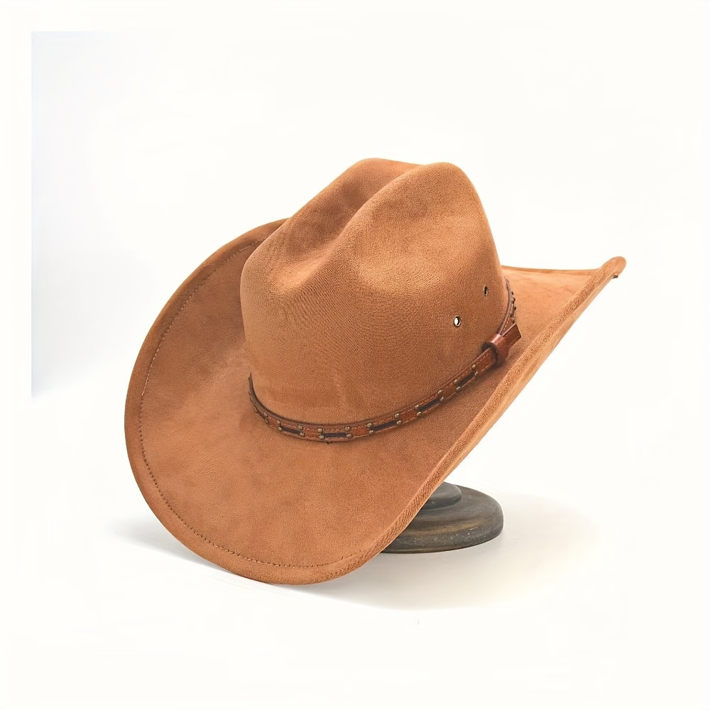 

Premium Leather Cowboy Hat - -brown With Vintage Belt, Breathable Wide For , Includes Support & Elegant Gift Box