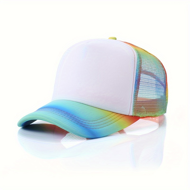 

Rainbow Printed Starry Sky Sponge Mesh Breathable Baseball Cap, With Logo Embroidery, Adjustable Unisex Street Sunshade Duckbill Cap, For Daily Wear