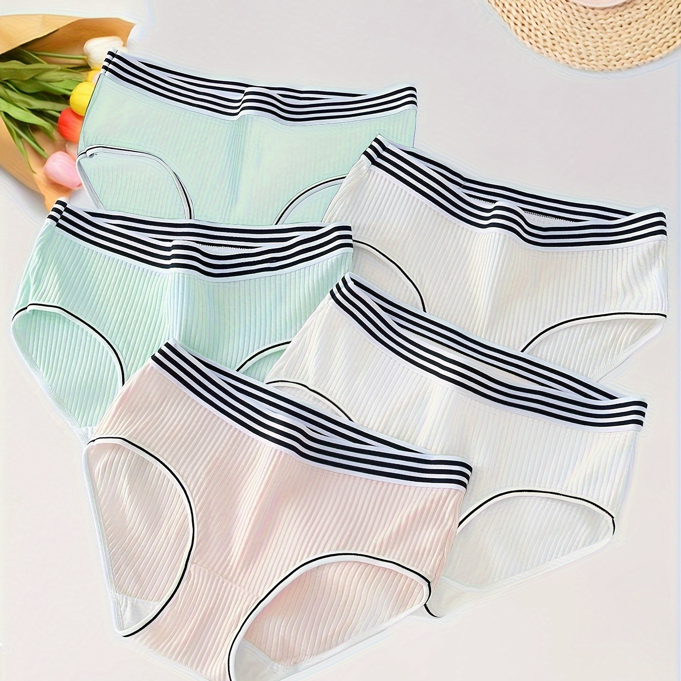 Toddler Girls Briefs Solid Color Full Stripe Simple - Temu