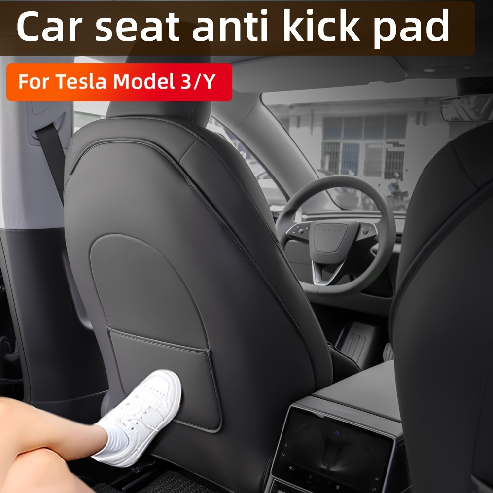 

Anti-kick Cushions For Tesla Model 3 And For Model Y - Faux Leather Seat Back Protectors With Storage Bag, Waterproof