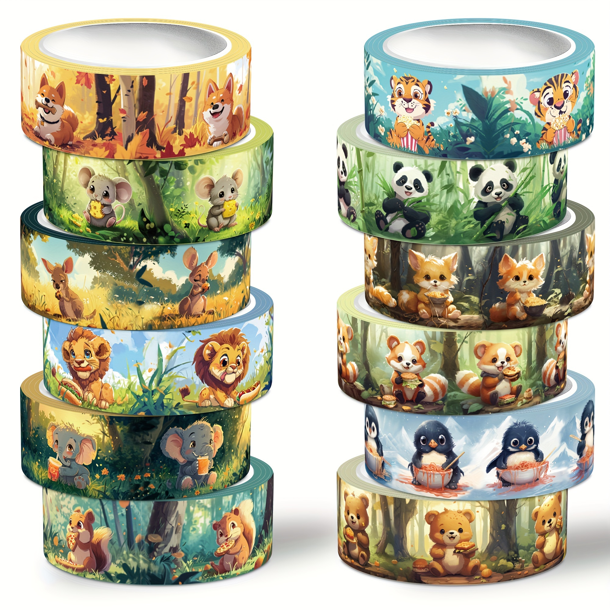 

Adorable Animal Party Washi Tape Set: 12 Rolls Of Cute Animal Decorative Tape, Perfect For Stationery, Scrapbooking, Diy Crafts, And Gift Wrapping