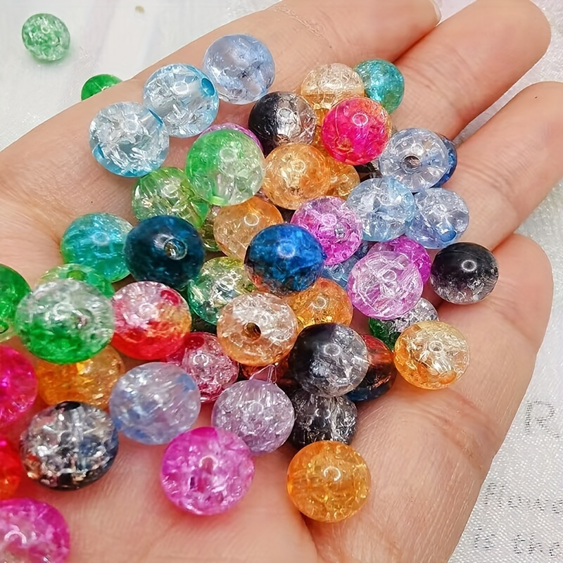 

50pcs 8mm Crackle Glass Beads For Making, Bracelet, Necklace, Phone Chain Crafting Beading Accessories