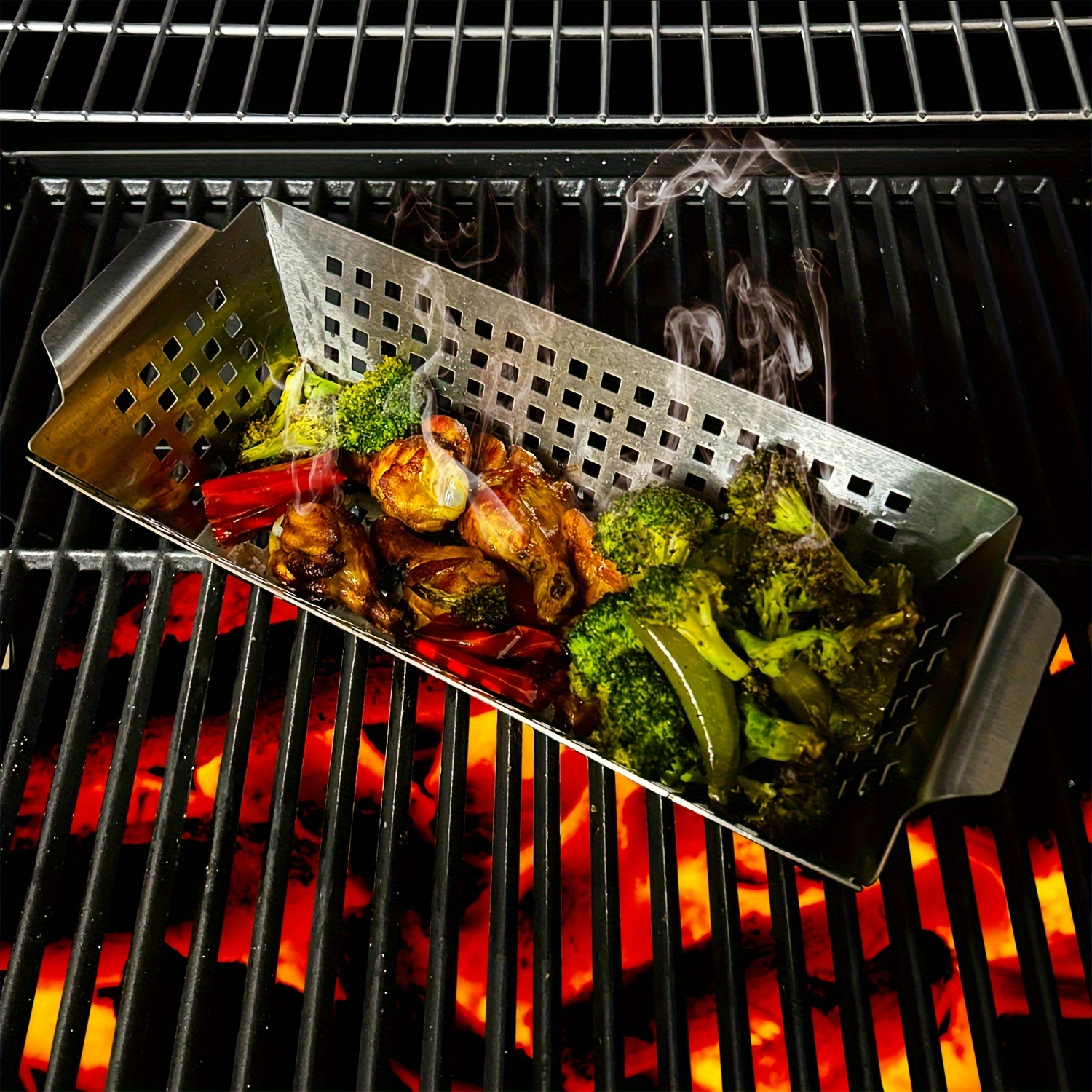 

Stainless Steel Grill Basket - Veggies, Chicken Wings, Kebabs & More - Bbq Accessory For Outdoor Cooking, Grilling Accessories For Outdoor Grill