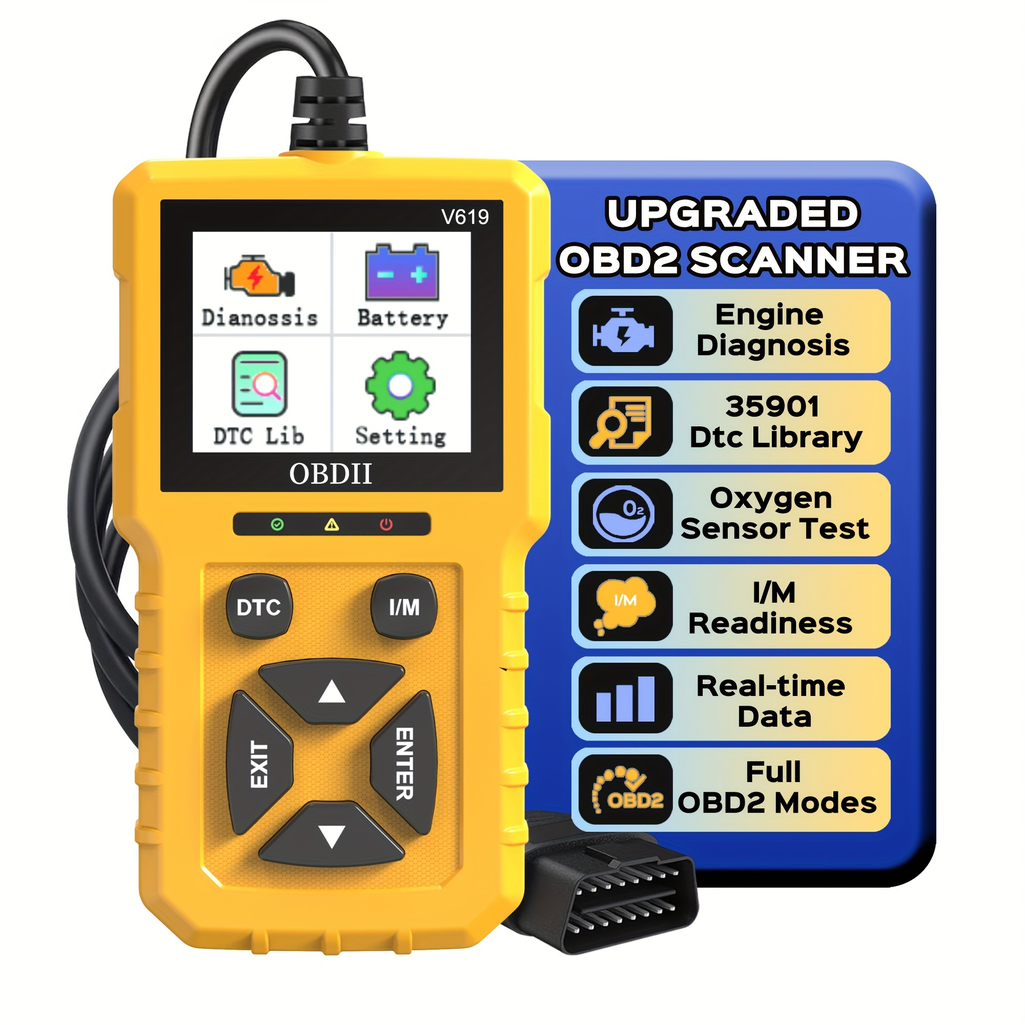 

Obd2 Scanner Diagnostic Tool, Engine Code Reader With Reset & 35901 , Enhanced Obdii/eobd Car Scan Tools For All Vehicles After 1996