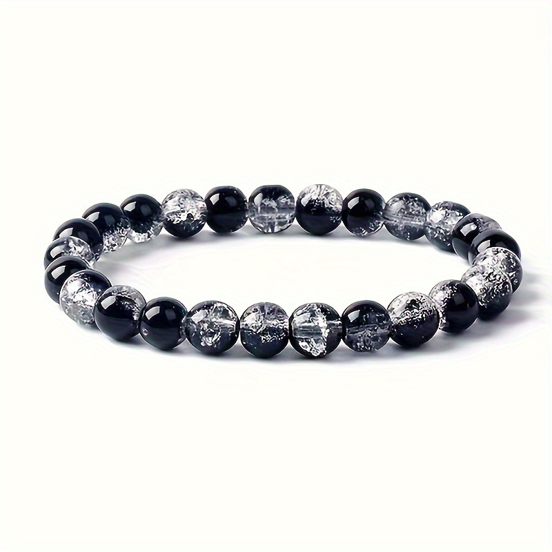 

Stylish Men' & White Crackle Glass Bead Bracelet - Fashionable Daily Accessory