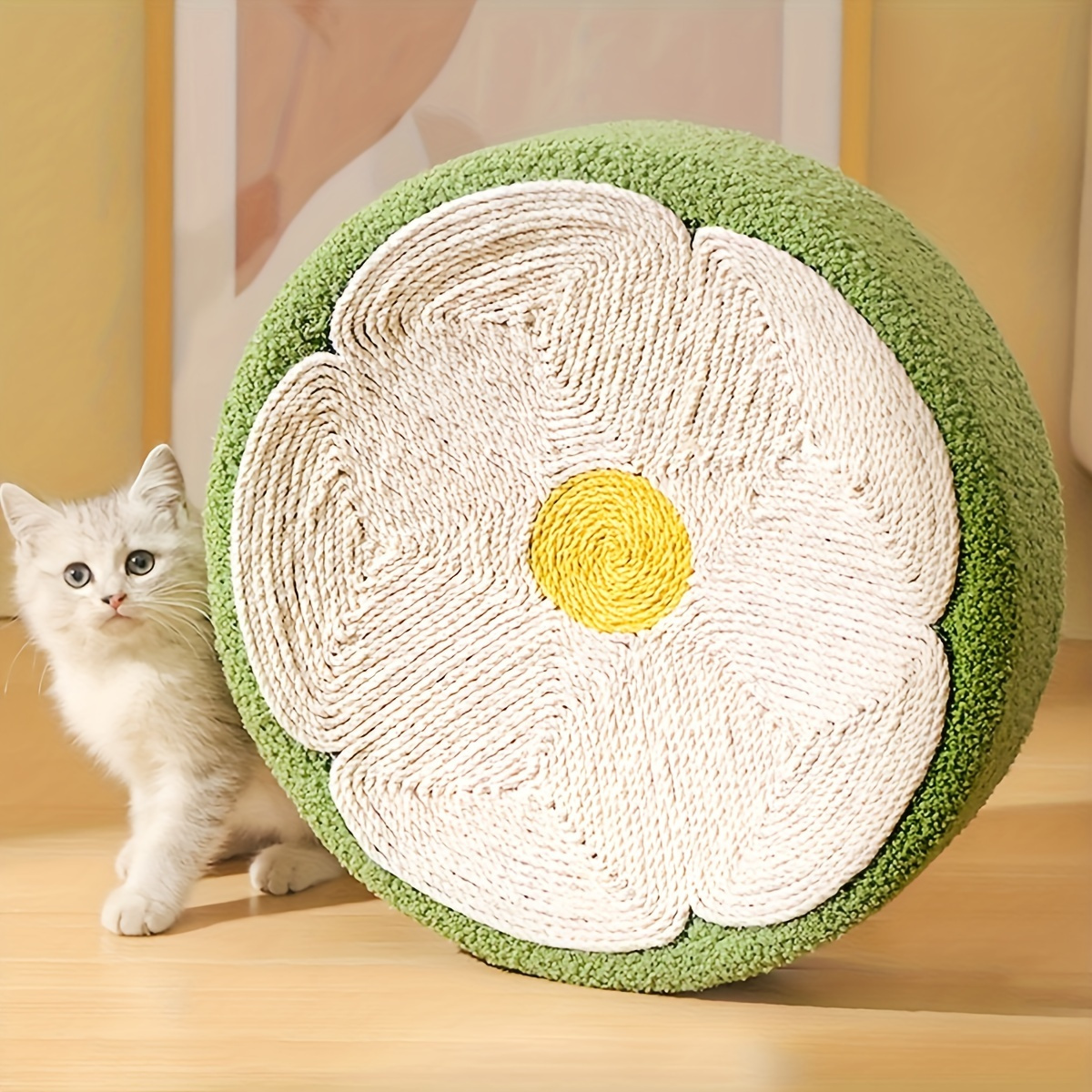 

1pc-round Green Flower Cat Bed Is Not Fragile, Durable And Suitable For Scratching Cat Toys