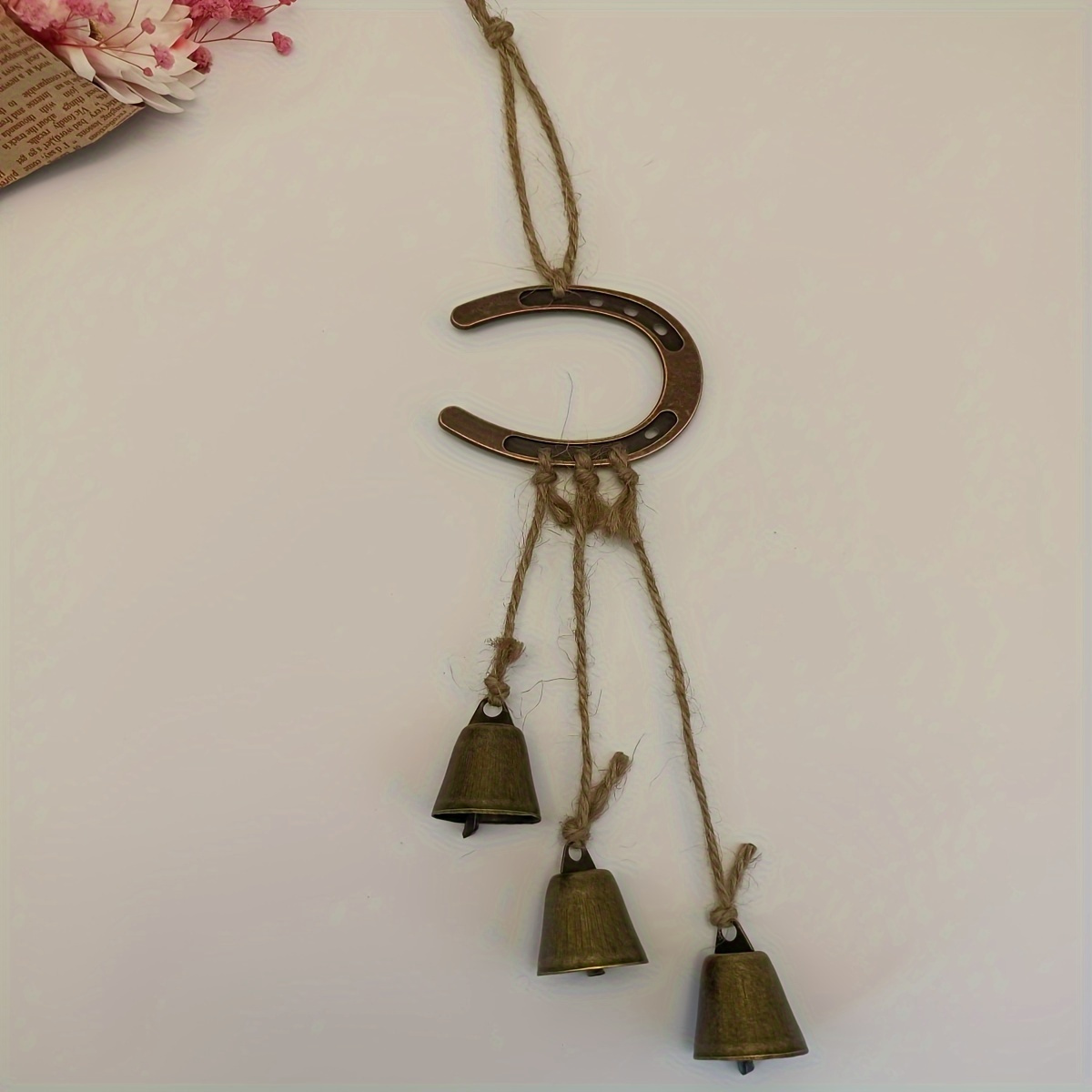 

Rustic Metal Wind Chime With Jute Rope And Brass Bells - Perfect For Garden Or Porch Decor