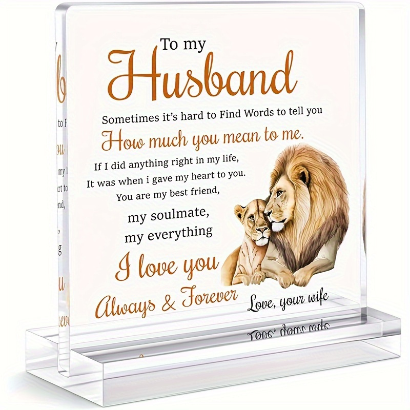

1pc, Wife Lion Theme Love Acrylic Plaque Gift - Romantic Birthday Gifts For Husband Home Desk Decor, Christmas, Wedding