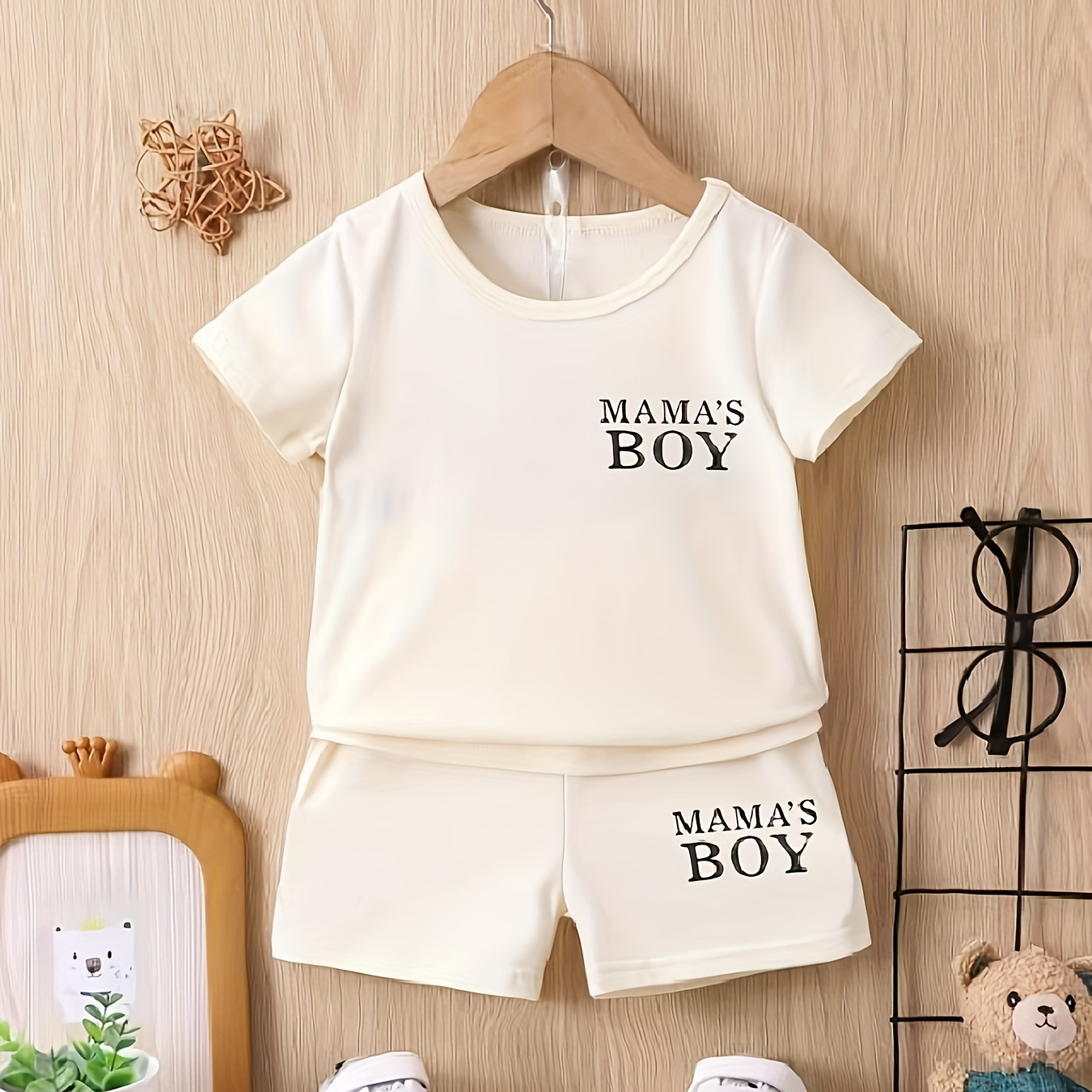 

2pcs Baby Boy's Casual "mama's Boy" Print T-shirt & Shorts Set, Baby Kid's Clothes For Summer