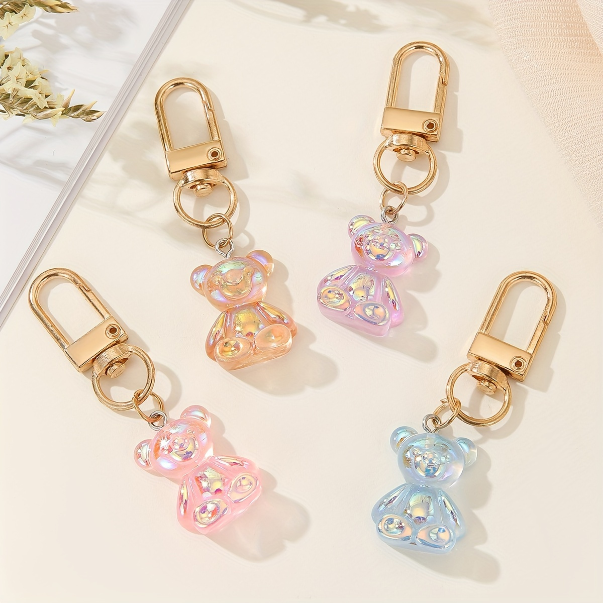 

Set Of 4 Cute Bear Keychains For Girls, Fashionable Zinc Alloy Charms, Novelty Keyrings For Graduation Gifts, Handbag Accessories