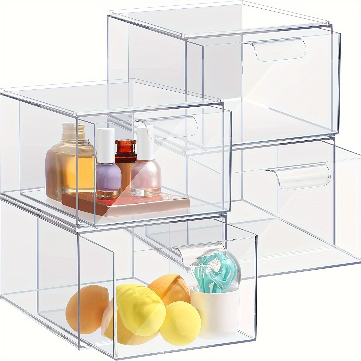 

4-pack Acrylic Clear Storage Boxes With Pull-out Drawers, Contemporary Style Plastic Organizer Bins For Office, Bedroom, Snacks, And Toys - Versatile Multipurpose Containers
