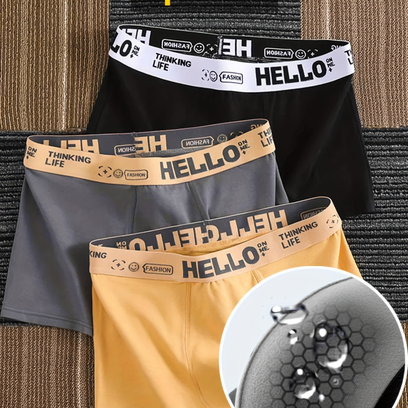 

1/3pcs Men's Underwear, 'hello' Print Fashion Cotton Boxer Briefs, Graphene Antibacterial Breathable Comfy Quick Drying Boxer Trunks, Men's Trendy Underpants