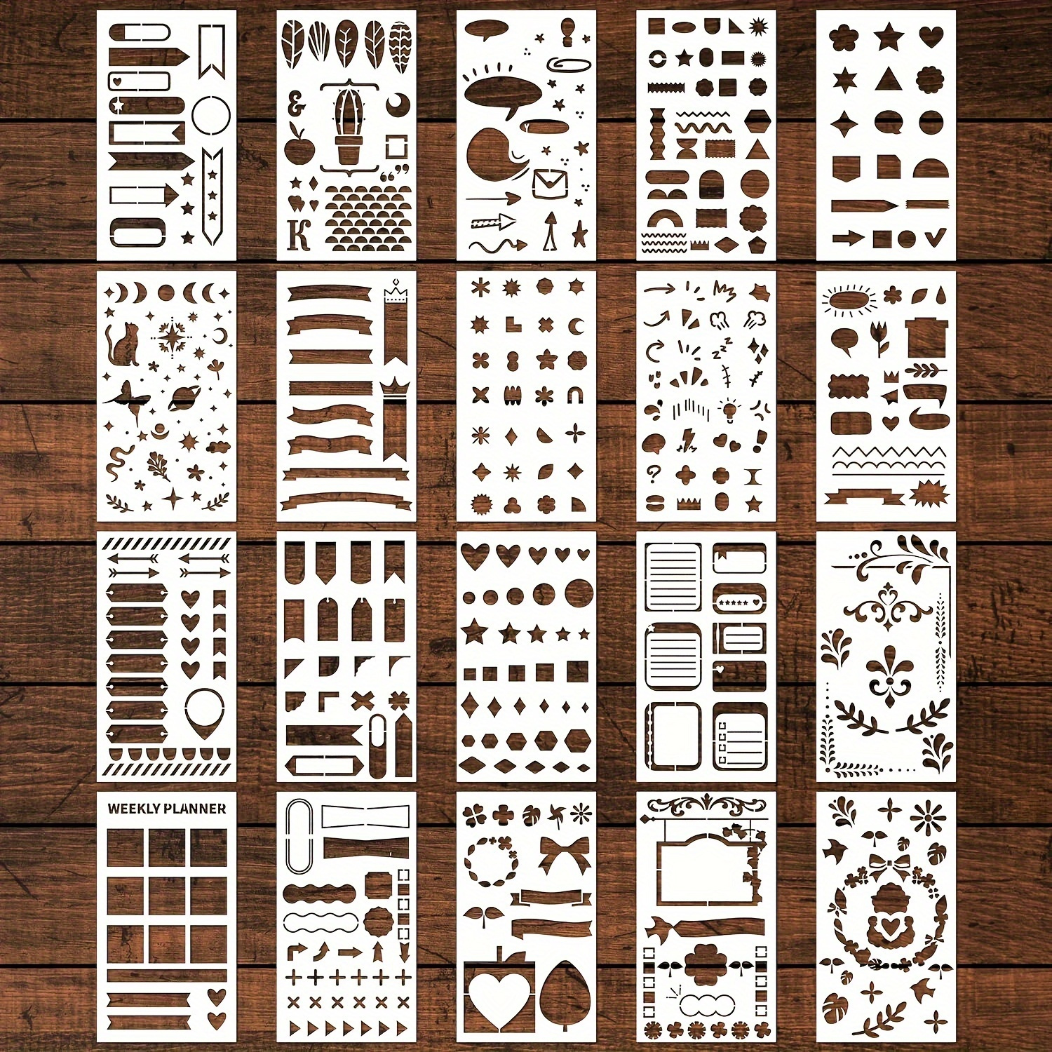 

20 Pack Plastic Journal Stencil Templates For Bullet Diary Notebook Scrapbooking Planner, Reusable Decorative Drawing Stencils For Diy Crafts