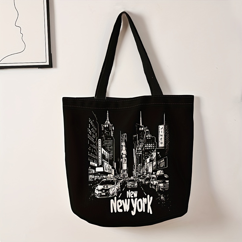 

Urban Street Pattern Double-sided Print Tote Bag, Large Capacity Shoulder Bag, Casual Handbag For Commuting & School, And Shopping