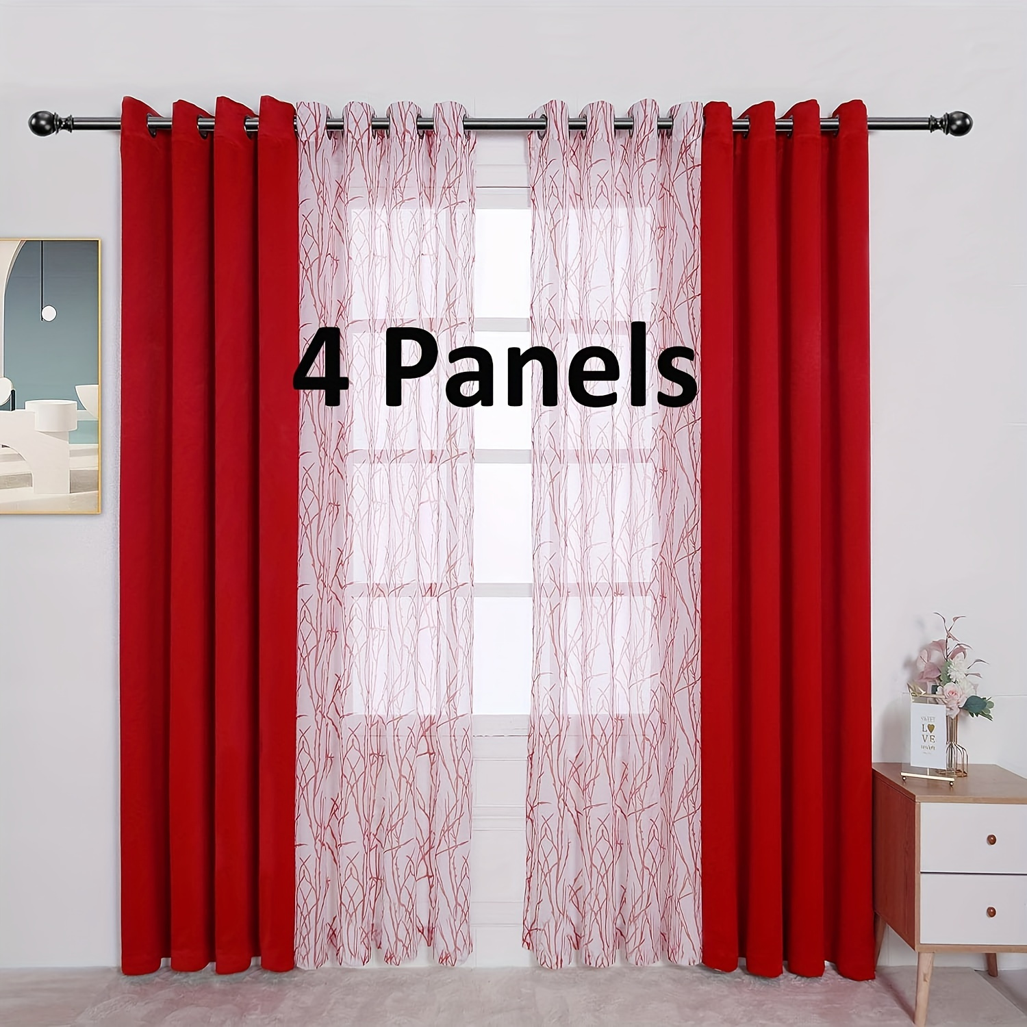 

4-piece Set Classic Branch Print Sheer & Blackout Curtains - Grommet Top, Heat-insulating Drapes For Living Room, Bedroom, Office - Versatile Home Decor