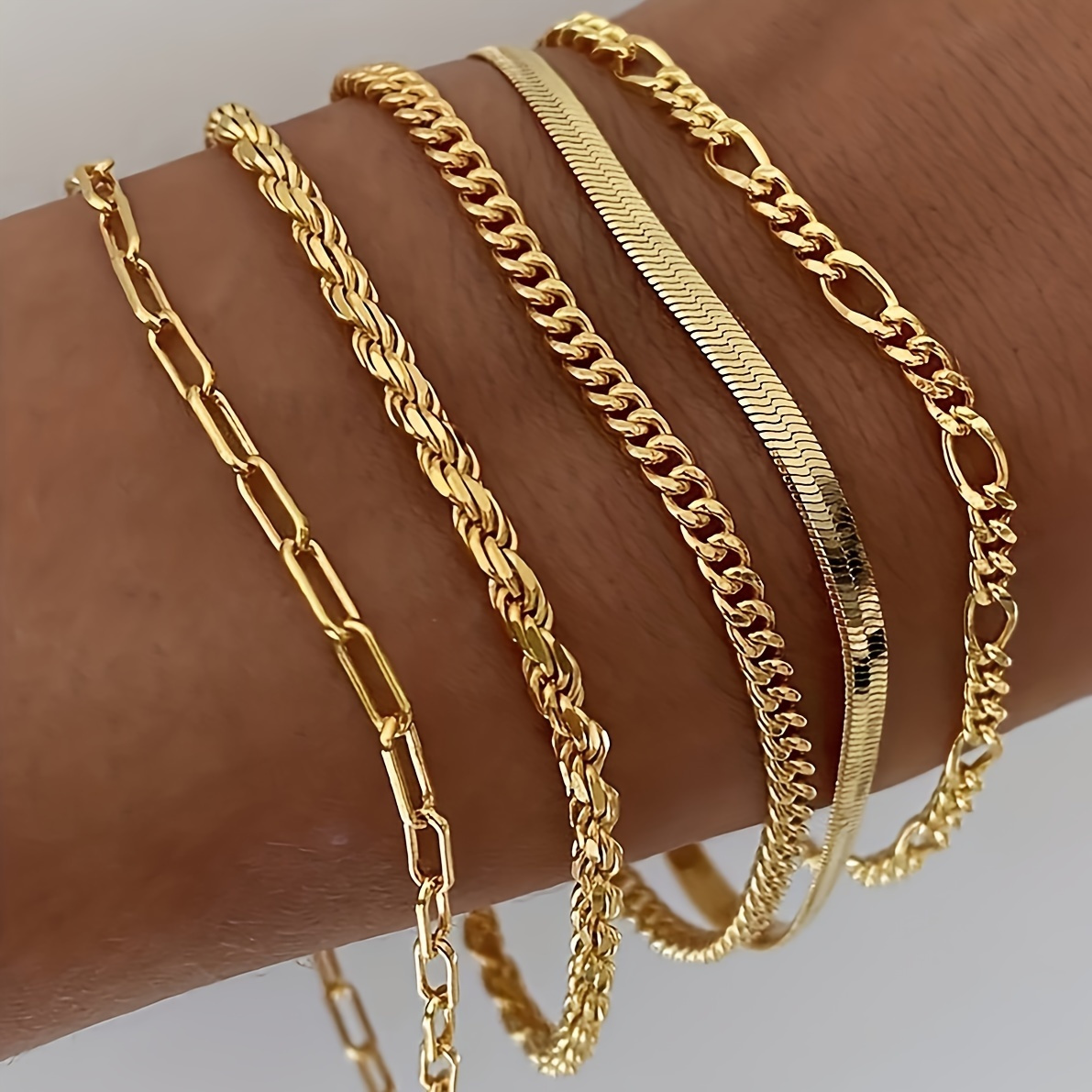 

5 Pcs Thin Alloy Chain Bracelet Set Elegant Simple Style Suitable For Women Stackable Hand Chain