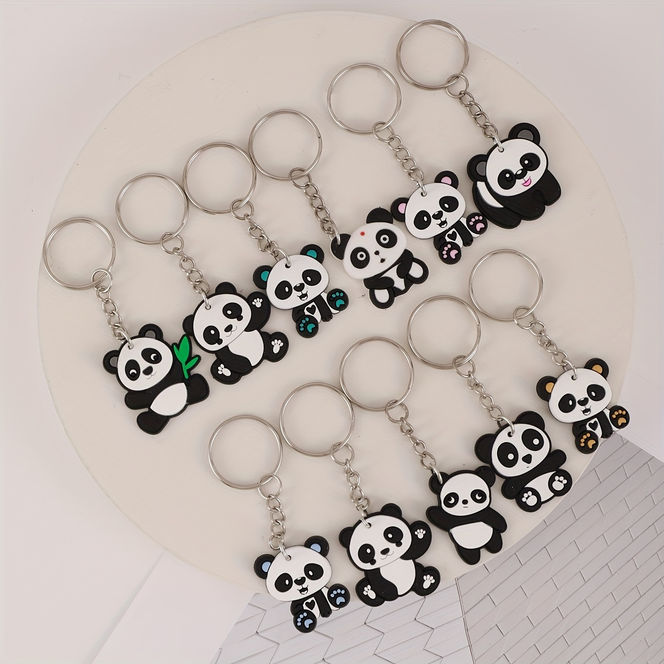 

11pcs Cartoon Panda Keychain Cute Animal Pvc Key Chain Ring Bag Backpack Charm Birthday Party Decor Women Daily Use Gift
