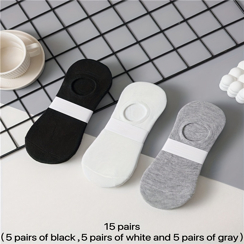 

15/30 Pairs Of Women's Dual-color Black, White, And Gray Solid Color, No Pattern, Simple And Sports Low-cut Invisible Silicone Non-slip Socks, Sweat-absorbing And Breathable, Odor-resistant.