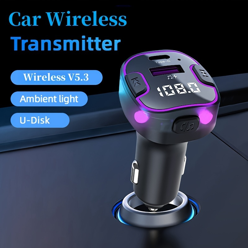 Transmetteur FM Bluetooth pour voiture, kit adaptateur récepteur radio sans  fil pour lumière ambiante bleue avec appels mains libres, double chargeur  USB 5 V/2,4 A et 1 A, prise en charge de