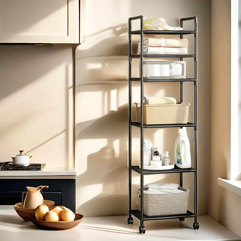 

6-tier Metal Storage Rack, Freestanding Organizer Cart, Multi-functional Bracket Shelf For Kitchen, Bathroom, Living Room, Balcony, Floor Mount, Independent, , ≥27" Height, Shelves