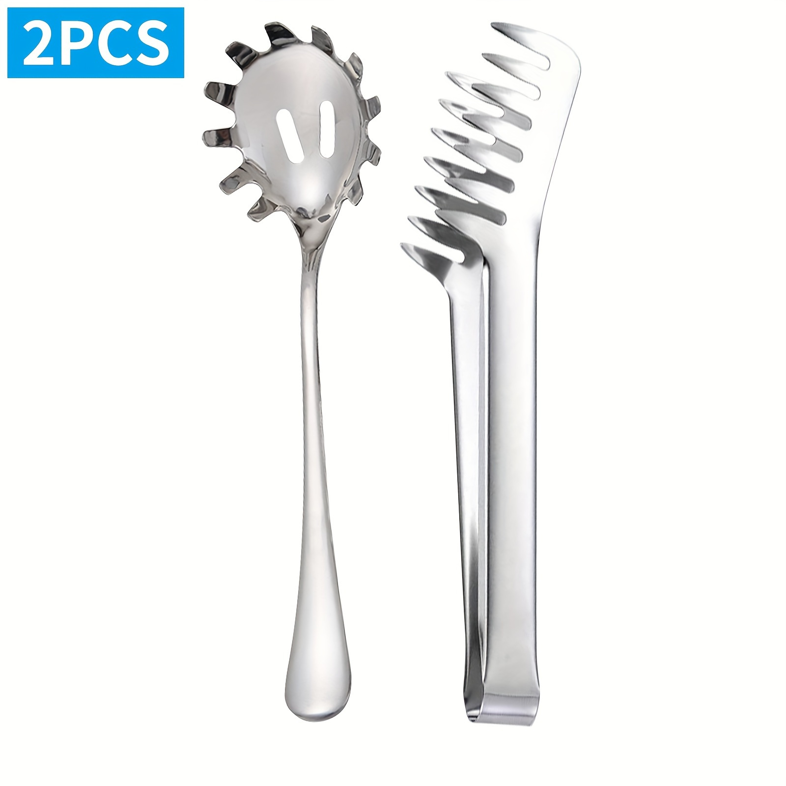 

2pcs Stainless Steel Pasta Serving Set - Spaghetti Server & Tongs, Ergonomic Grip, All Noodles - Accessory